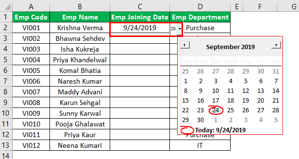 Exemple de sélecteur de date Excel 1.10