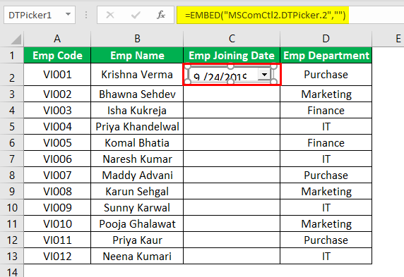 Exemple de sélecteur de date Excel 1.6.0