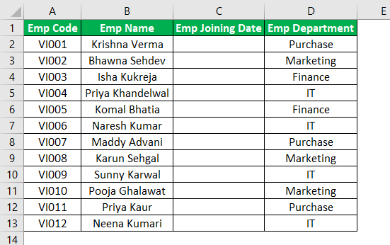 Exemple de sélecteur de date Excel 1